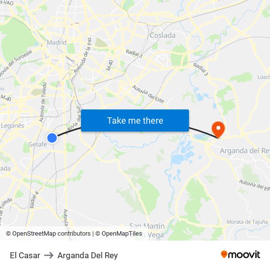 El Casar to Arganda Del Rey map