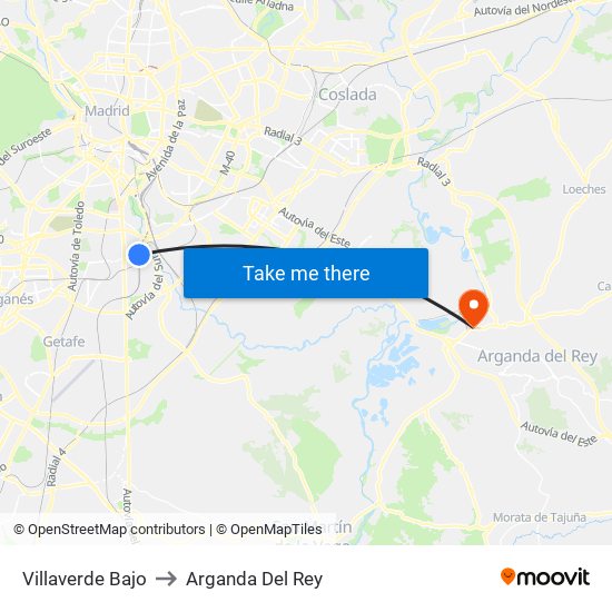 Villaverde Bajo to Arganda Del Rey map