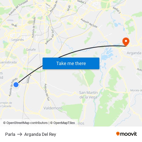 Parla to Arganda Del Rey map