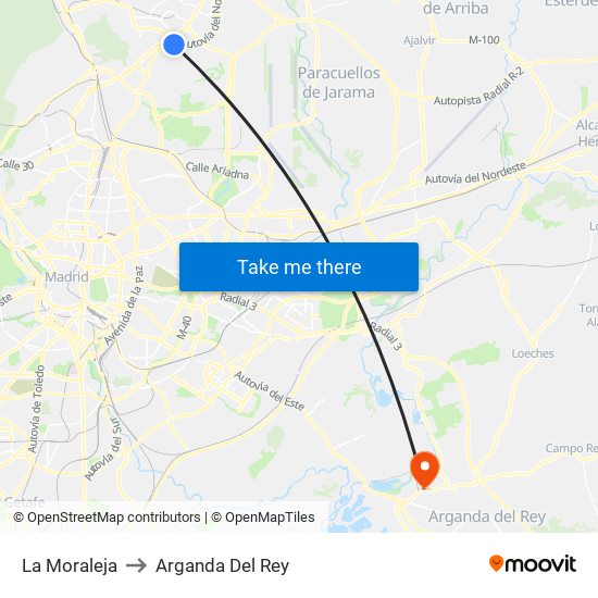La Moraleja to Arganda Del Rey map