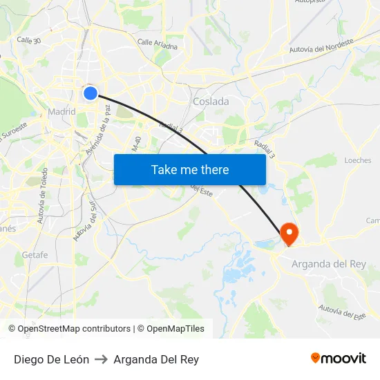 Diego De León to Arganda Del Rey map