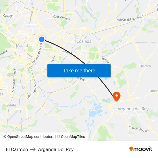 El Carmen to Arganda Del Rey map
