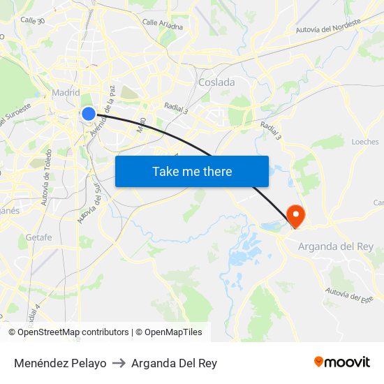 Menéndez Pelayo to Arganda Del Rey map