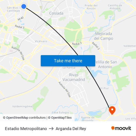 Estadio Metropolitano to Arganda Del Rey map