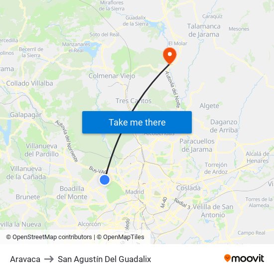 Aravaca to San Agustín Del Guadalix map