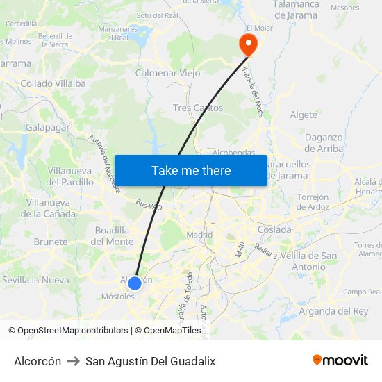 Alcorcón to San Agustín Del Guadalix map