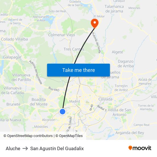 Aluche to San Agustín Del Guadalix map