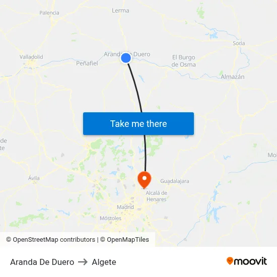 Aranda De Duero to Algete map