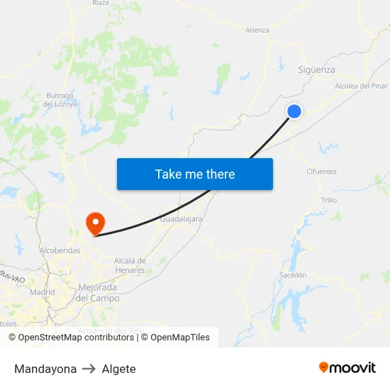 Mandayona to Algete map