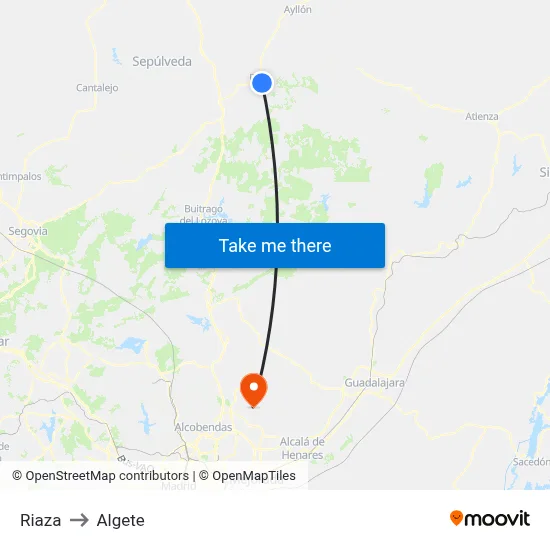 Riaza to Algete map