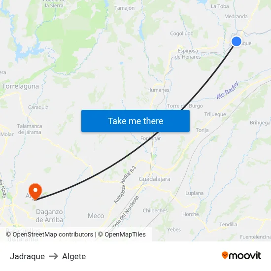 Jadraque to Algete map