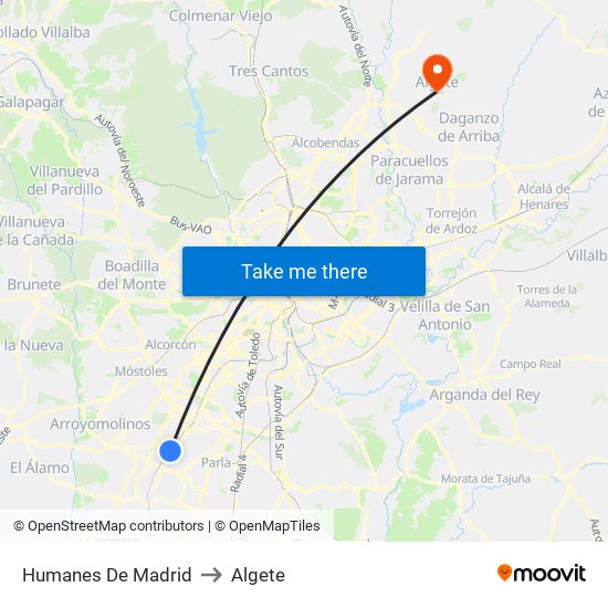 Humanes De Madrid to Algete map