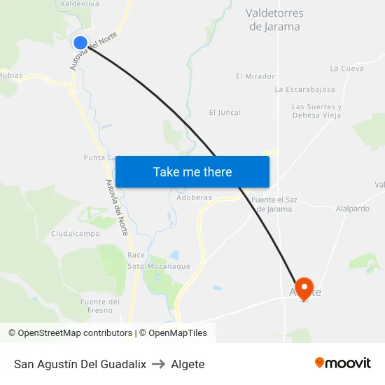 San Agustín Del Guadalix to Algete map