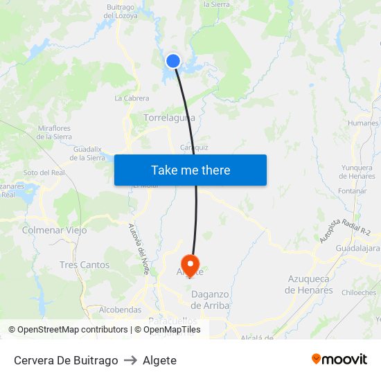 Cervera De Buitrago to Algete map