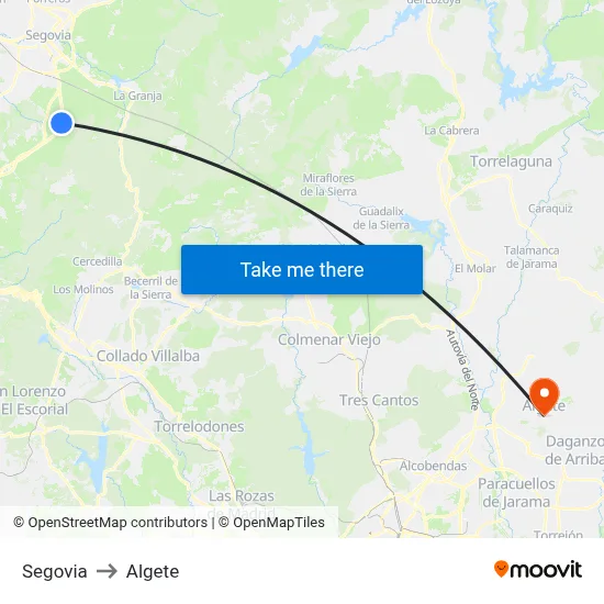 Segovia to Algete map