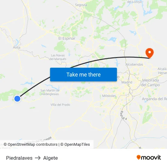 Piedralaves to Algete map
