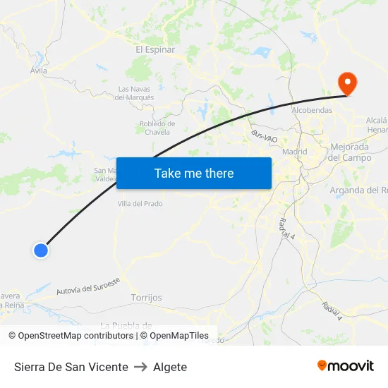 Sierra De San Vicente to Algete map