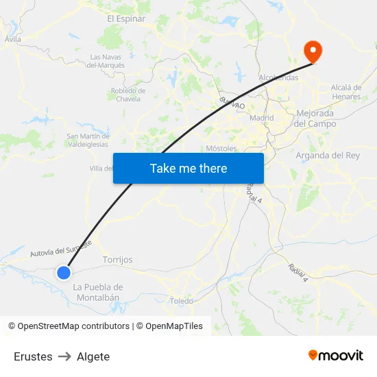 Erustes to Algete map