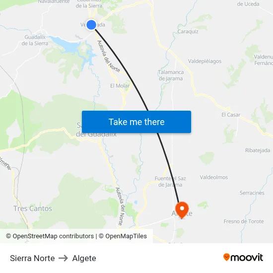 Sierra Norte to Algete map