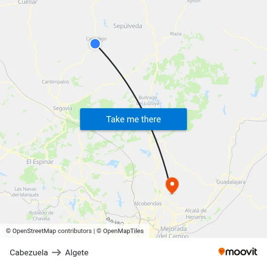 Cabezuela to Algete map