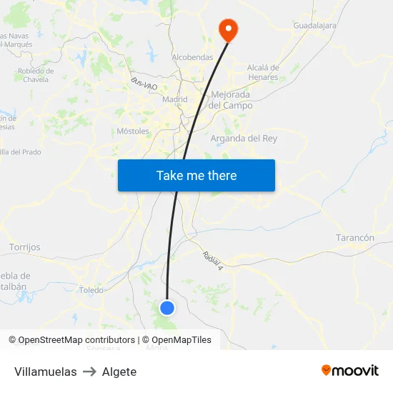 Villamuelas to Algete map