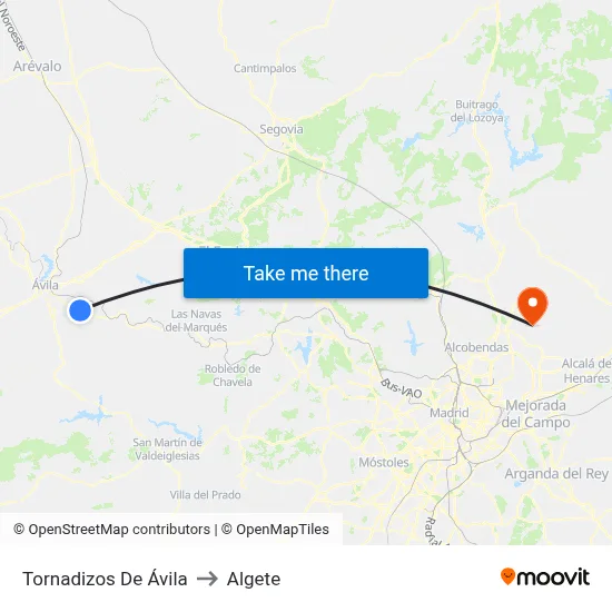 Tornadizos De Ávila to Algete map