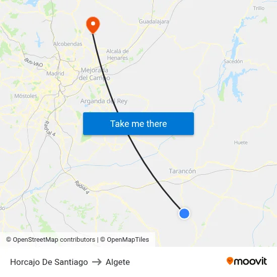 Horcajo De Santiago to Algete map