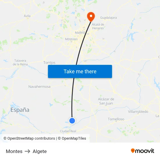 Montes to Algete map