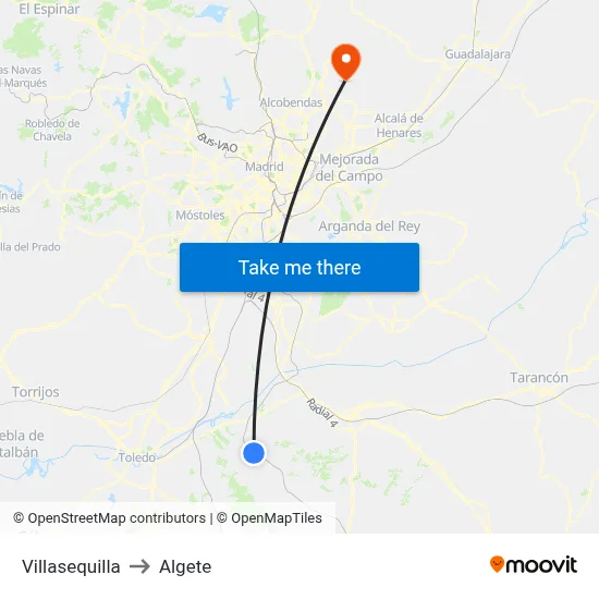 Villasequilla to Algete map