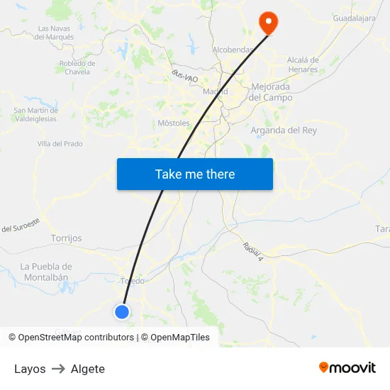 Layos to Algete map