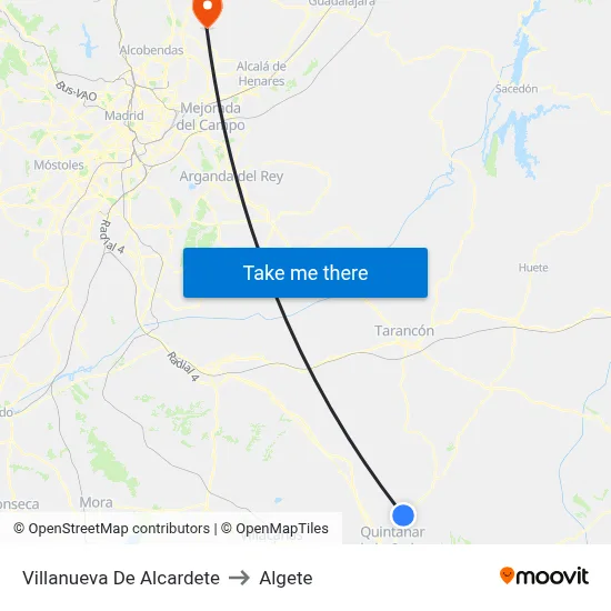 Villanueva De Alcardete to Algete map