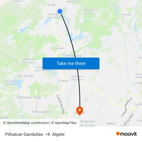 Piñuécar-Gandullas to Algete map