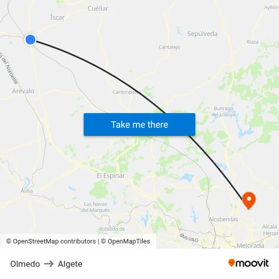 Olmedo to Algete map