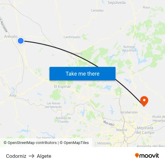 Codorniz to Algete map