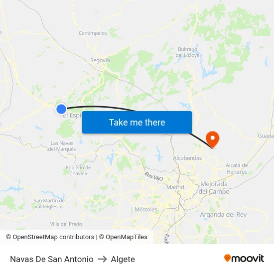 Navas De San Antonio to Algete map