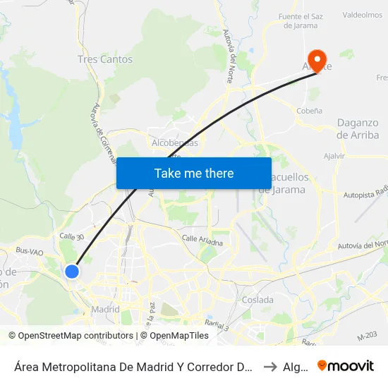 Área Metropolitana De Madrid Y Corredor Del Henares to Algete map