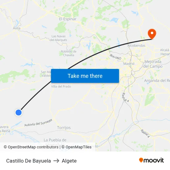 Castillo De Bayuela to Algete map