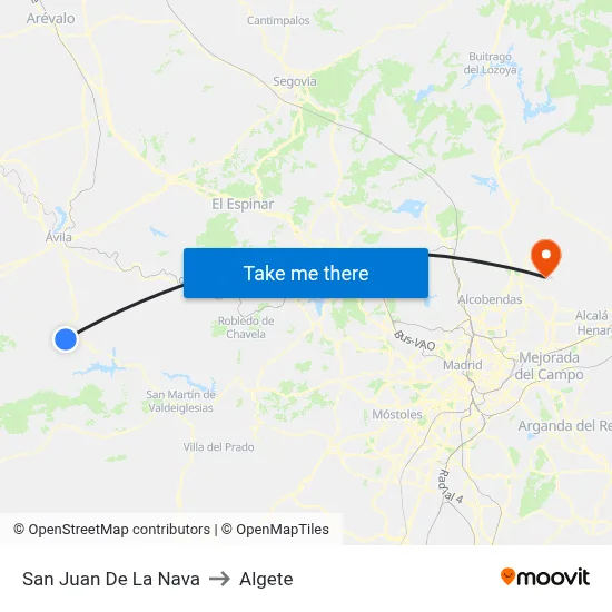San Juan De La Nava to Algete map