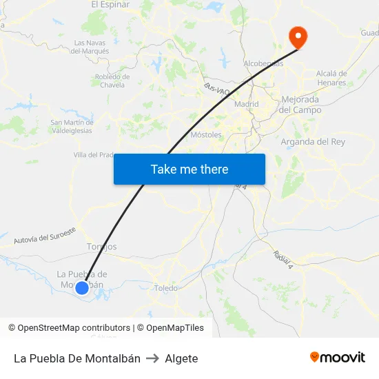 La Puebla De Montalbán to Algete map