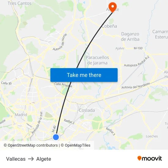Vallecas to Algete map