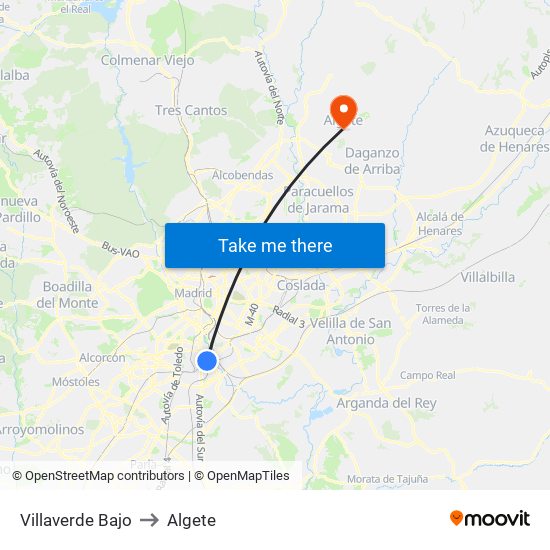 Villaverde Bajo to Algete map