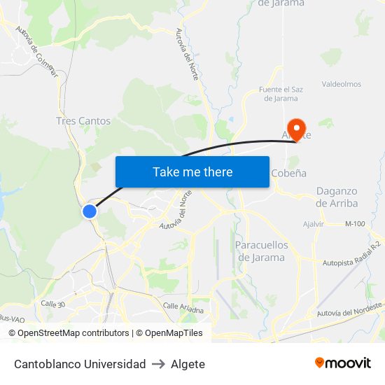 Cantoblanco Universidad to Algete map