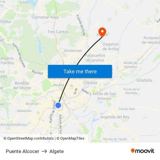 Puente Alcocer to Algete map