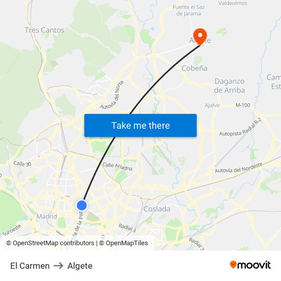 El Carmen to Algete map