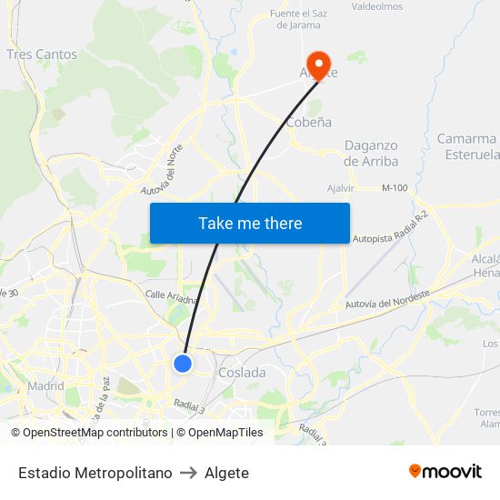 Estadio Metropolitano to Algete map