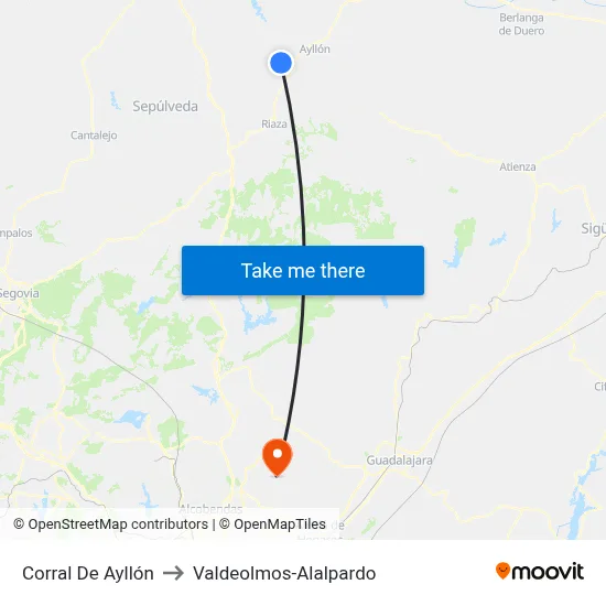 Corral De Ayllón to Valdeolmos-Alalpardo map