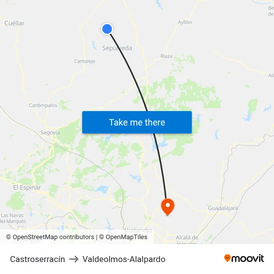 Castroserracín to Valdeolmos-Alalpardo map