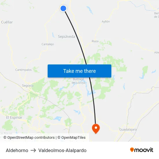 Aldehorno to Valdeolmos-Alalpardo map