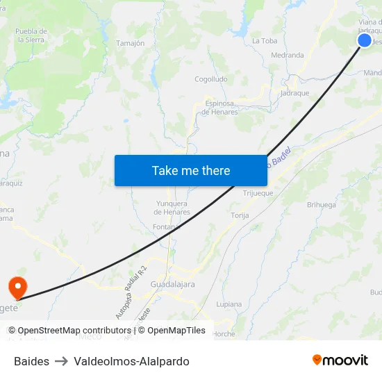 Baides to Valdeolmos-Alalpardo map