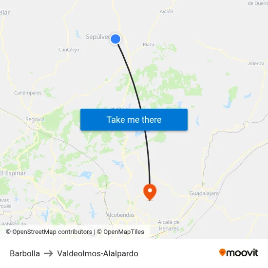 Barbolla to Valdeolmos-Alalpardo map